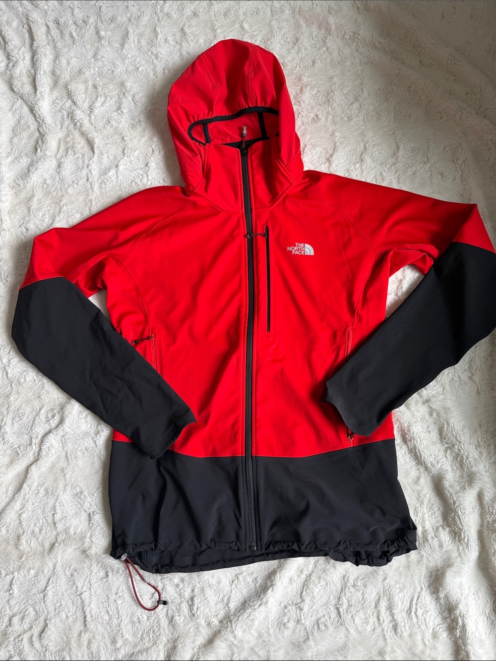The North Face Red and Black Hooded Softshell